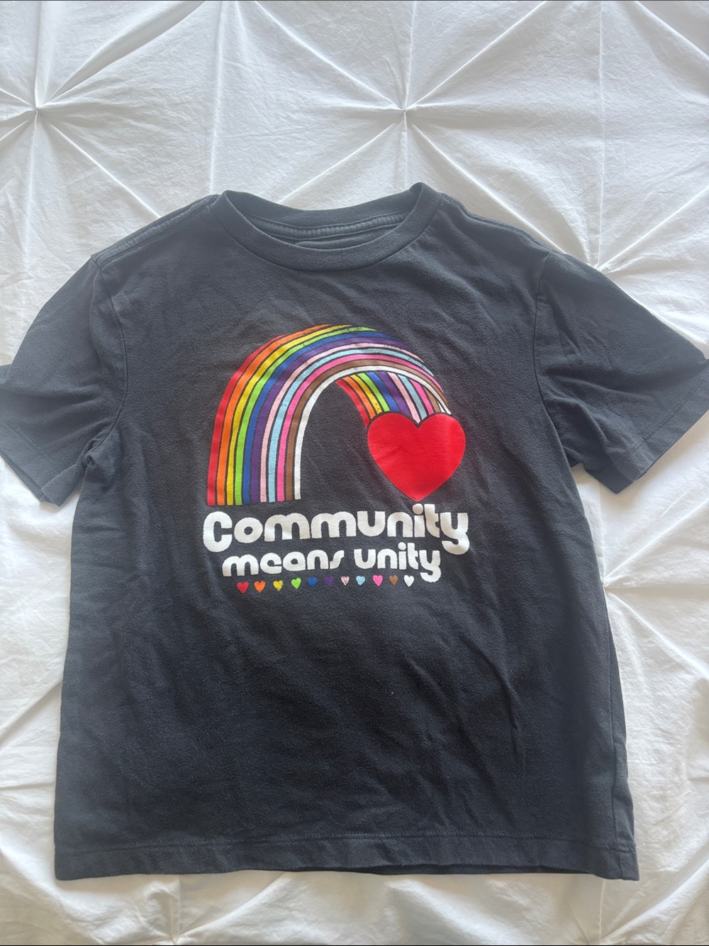 Old Navy Black Tee with Rainbow Graphic and Red Heart